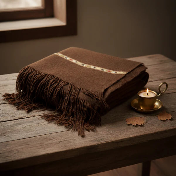 CF14-Chitrali Camel 100% Natural Organic Wool Shawl Brunette