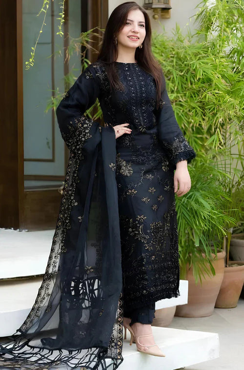 CF005-NISA - 3PC Lawn Embroidered Shirt With Chiffon Embroidered Dupatta