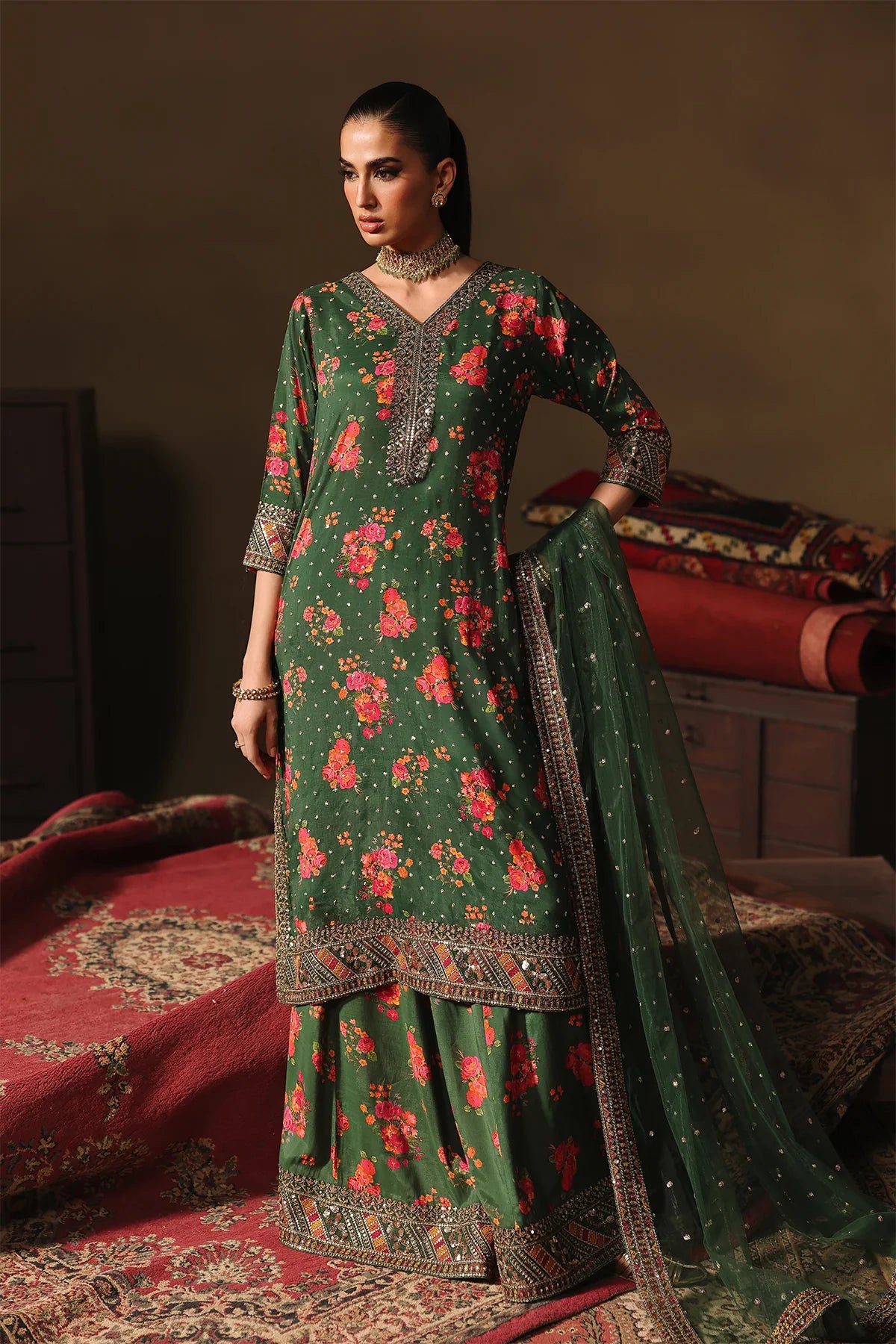 CF1250 3-PC Embroidered Raw-Silk Suit CMA-5-030