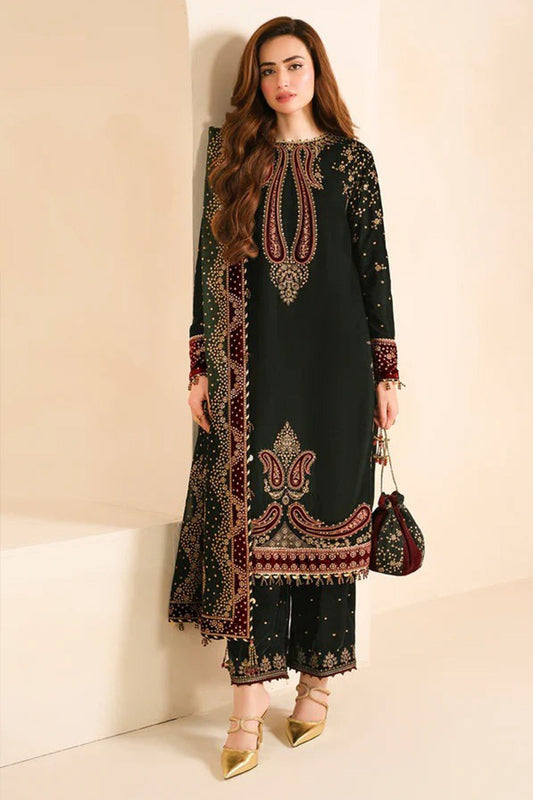 CF1104 -Winter Jazmin Velvet Embroidered with Printed organza duppatta Winter Collection