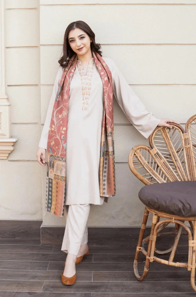 CF1229 Asling Winter 3PC Dhanak suit with Embroidered Shawll