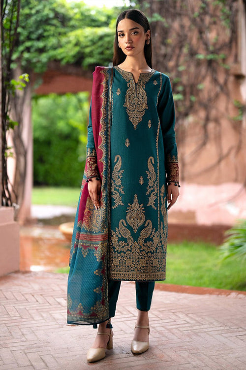 CF1103-Winter Jazmin 3PC Dhanak Embroidered suit with Printed Shawll