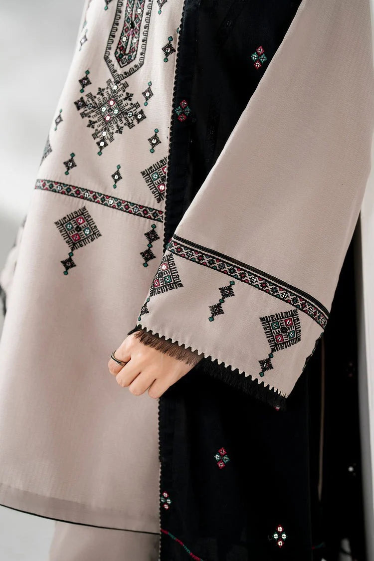 CF1237 Winter 3PC DHANAK EMBROIDERED SHIRT WITH DHANAK EMBROIDERED SHAWL AND TROUSER-BIC-