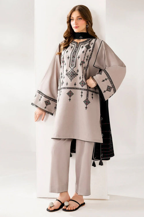 CF1237 Winter 3PC DHANAK EMBROIDERED SHIRT WITH DHANAK EMBROIDERED SHAWL AND TROUSER-BIC-