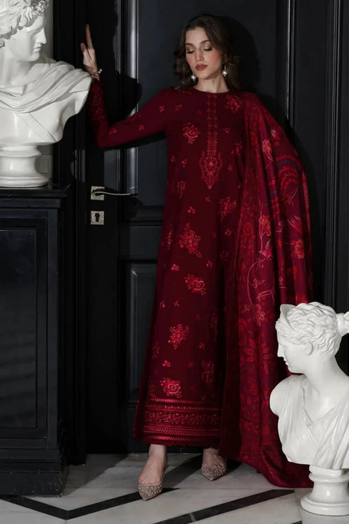 CF1238 UNSTITCHED WINTER BATIK-3PC DHANAK EMBROIDERED SHIRT WITH COURTRAI PRINTED SHAWL & TROUSER-