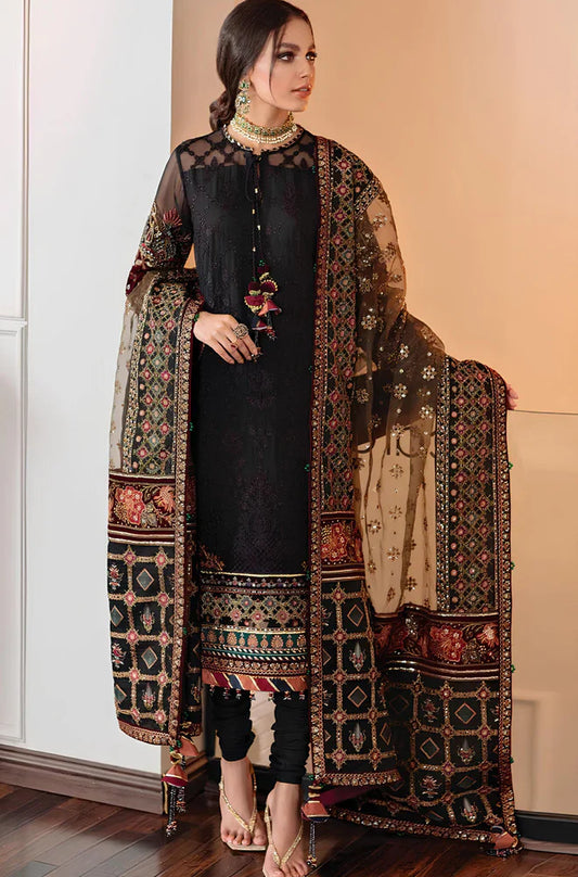 CF133-3 Piece Unstitched Heavy Embroidered Lawn Suit With Heavy Embroidered Organza Dupatta