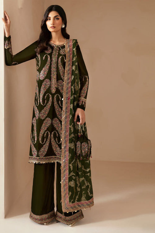 CF1106 Winter jazmin Embroidered Velvet Dress With Organza embroidered Dopata