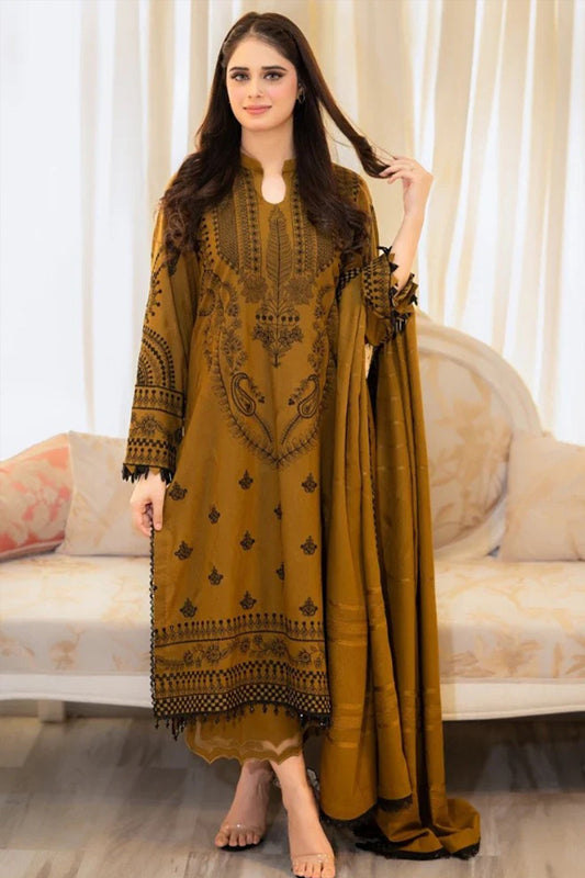 CF1110-WINTER LIBAAS  3-Pc Embroidered Dhanak Suit with Heavy Embroidered Dhanak Shawll