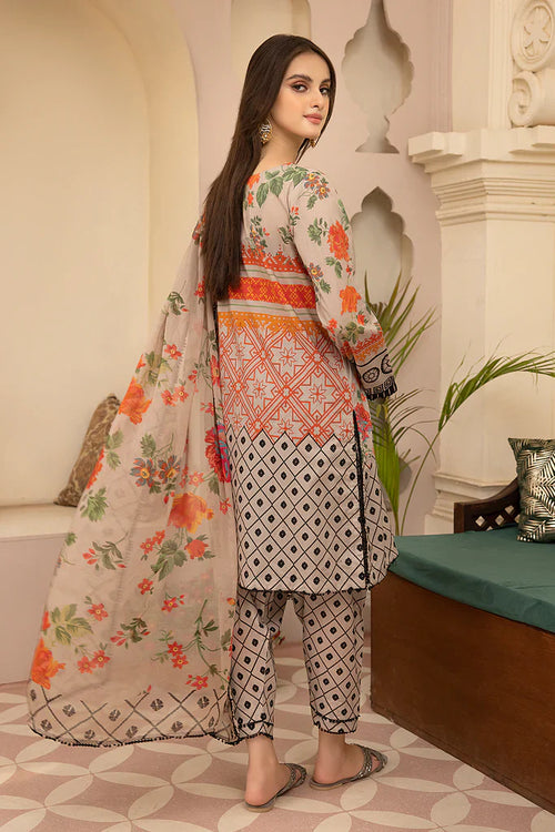 CF700-SUMMER 3Pc Digital Printed Lawn Shirt With Printed Lawn Trouser And Daimond Dupatta