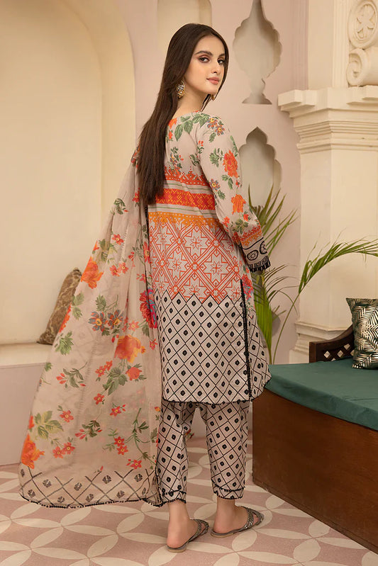 CF700-SUMMER 3Pc Digital Printed Lawn Shirt With Printed Lawn Trouser And Daimond Dupatta