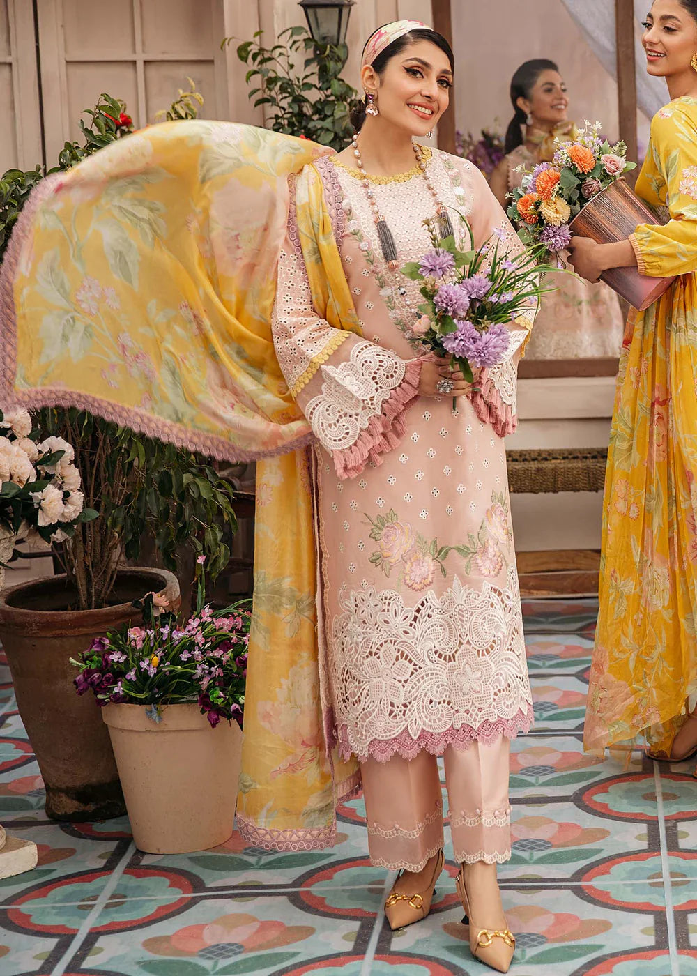 CF079-MUSHQ 3PC EMBROIDERED LAWN SUIT WITH PRINTED SILK DUPATTA