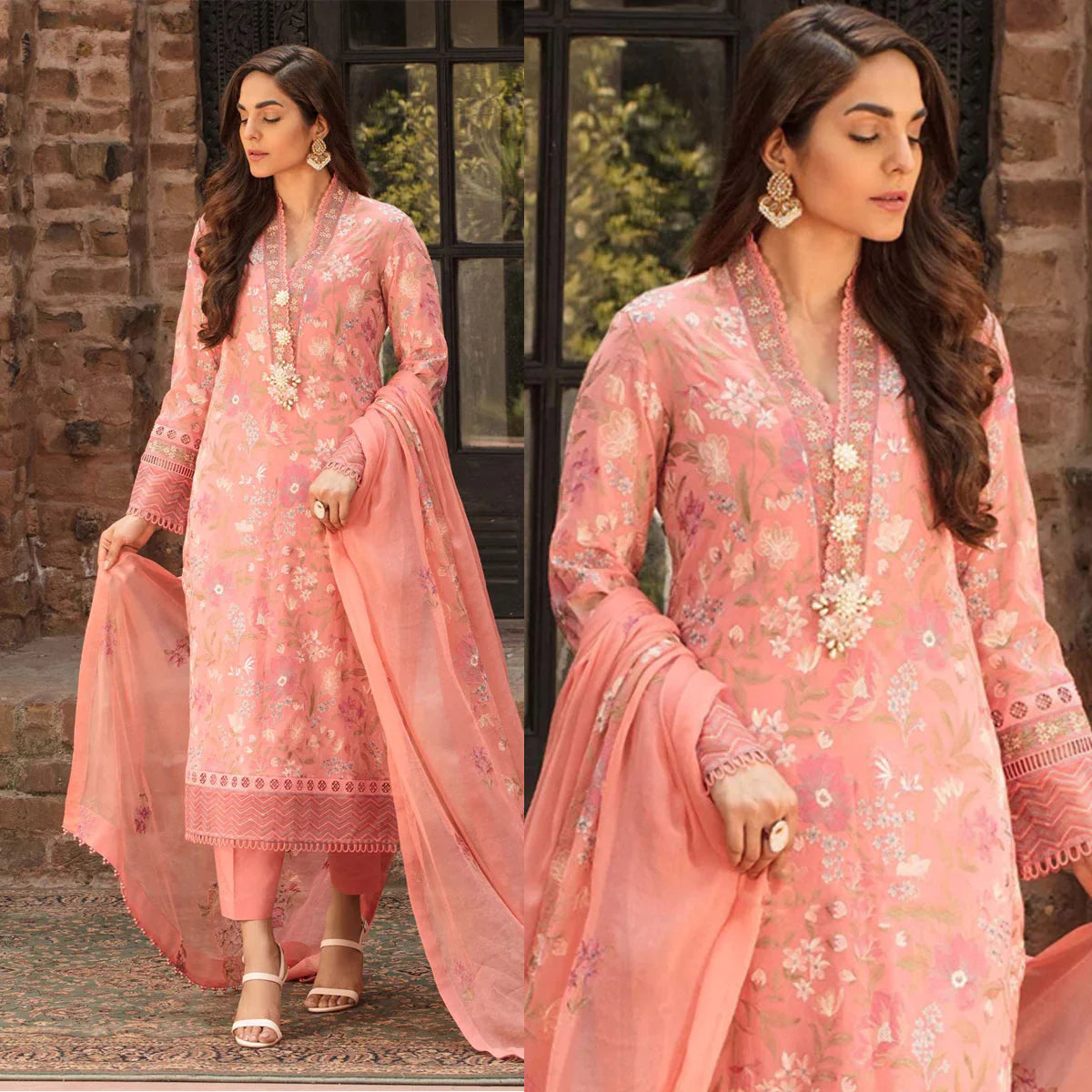 CF009-Bareeze -Embroided 3pc Lawn dress with embroidered chiffon dupatta