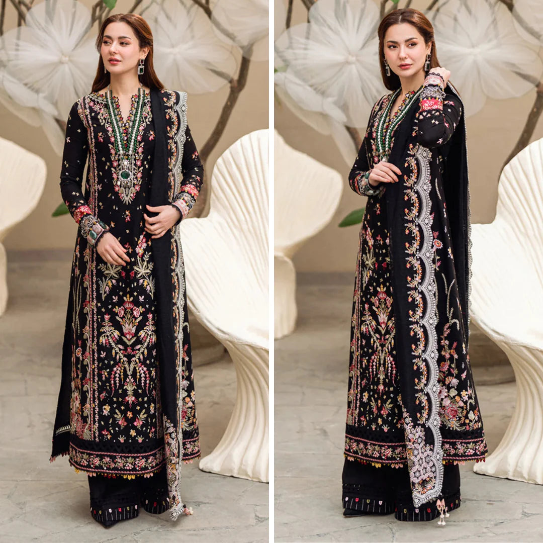CF1033 - Qalamkar - 3PC Lawn Embroidered Shirt With Embroidered Slub Net Dupatta