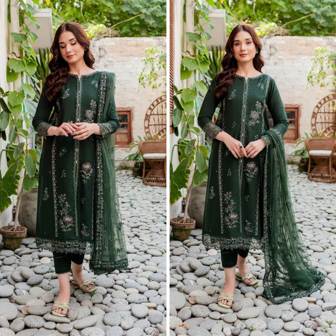 CF1025-BATIK 3PC Lawn Embroidered Shirt With Organza Embroidered Dupatta