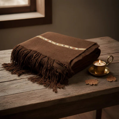 CF14-Chitrali Camel 100% Natural Organic Wool Shawl Brunette