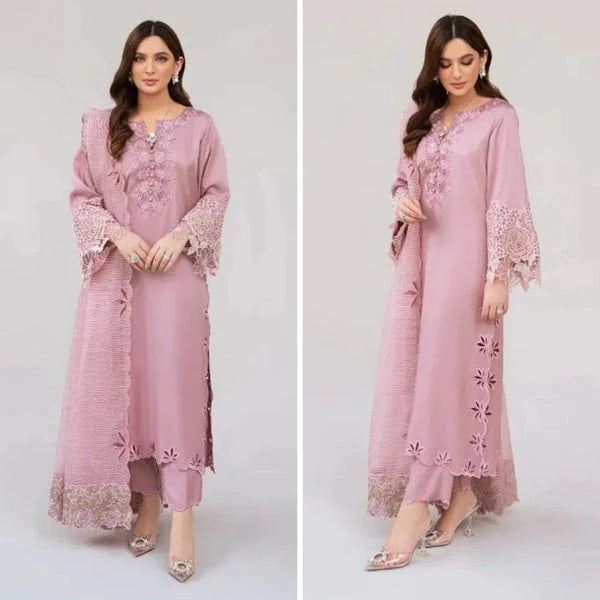 CF742-SUMMER Lawn Unstitched 3 Piece Embroidered Dress With Embroidered Organza Duppatta